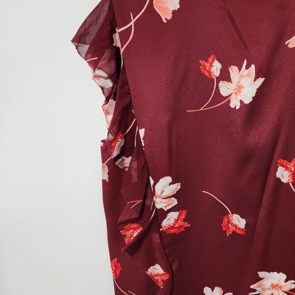 LAUREN Ralph Lauren Women's Burgundy Floral Ruffle V-Neck Blouse/ Top- XL - Picture 6 of 6